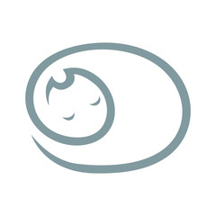 Cute sleeping cat abstract symbol, icon on white background. Design element