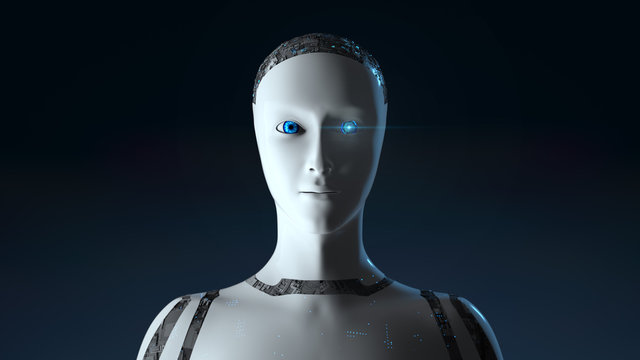 Female Cyborg Robot - 3D render of a futuristic robot conveying artificial intelligence, work and production automation in the digital age