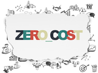 Finance concept: Painted multicolor text Zero cost on Torn Paper background with  Hand Drawn Business Icons