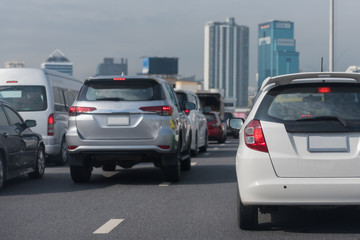 traffic jam with row of cars