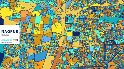 Nagpur, India, Colorful Vector Artmap
