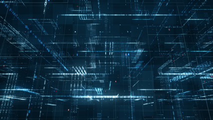 Fototapeta na wymiar Digital binary code matrix background - 3D rendering of a scientific technology data binary code network conveying connectivity, complexity and data flood of modern digital age