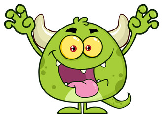Green Monster Cartoon Emoji Character Scaring. Illustration Isolated On White Background