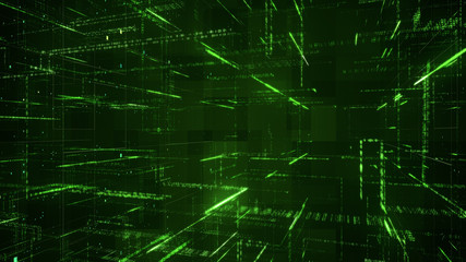 Digital binary code matrix background - 3D rendering of a scientific technology data binary code network conveying connectivity, complexity and data flood of modern digital age
