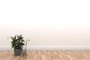 Interior with plants on empty wall background,3D rendering