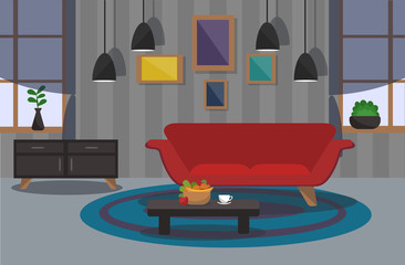 Modern interior of the living room. Vector illustration.