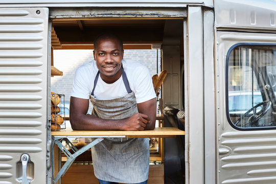 Portrait of man in food truck