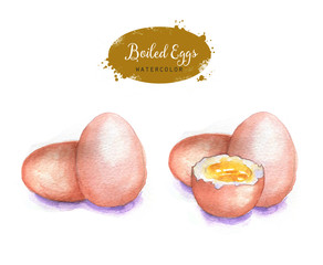 Hand-drawn watercolor boiled eggs isolated on the white background. Easter holiday dish