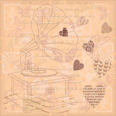 Vintage background with different hearts