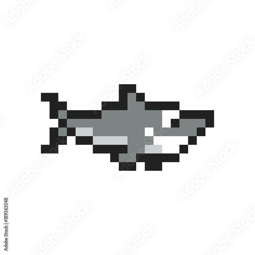 "Pixel style cute shark - isolated vector illustration" Stock image and