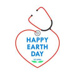 Happy Earth Day logo with stethoscope. Vector illustration