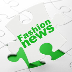 News concept: Fashion News on White puzzle pieces background, 3D rendering