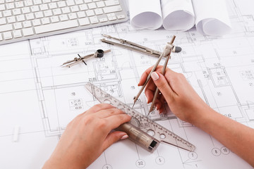Architect drawing architectural project