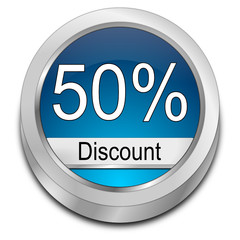 50% Discount button - 3D illustration