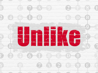 Social media concept: Painted red text Unlike on White Brick wall background with Scheme Of Hexadecimal Code