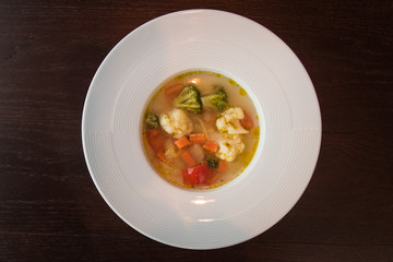 Light soup of fresh vegetables. Healthy food. Low-Carb Diet. Vegetarian food.