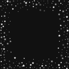 Random falling stars. Chaotic border with random falling stars on black background. Delightful Vector illustration.
