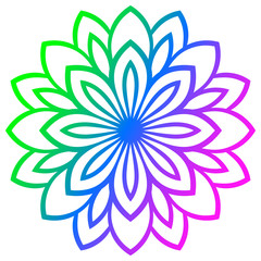 Colorful gradient round element. Mandala. Ornamental doodle flower isolated on white background. Vector illustration.