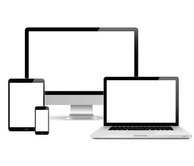Realistic set of monitor, laptop, tablet, smartphone - Stock Vector