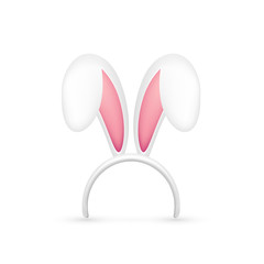 Easter Bunny Ears. Pink and White Mask with Rabbit Ear. Spring Seasonal Cute Hat. April, March Holidays.