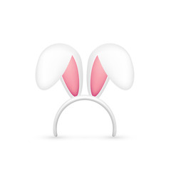 Easter Bunny Ears. Pink and White Mask with Rabbit Ear. Spring Seasonal Cute Hat. April, March Holidays.