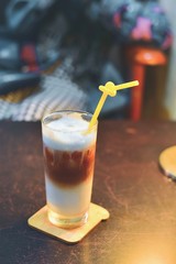 Close-Up View of Iced Hazelnut Latte at a Cafe