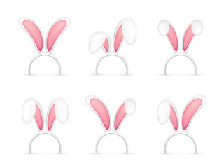 Easter Bunny Ears. Pink and White Mask with Rabbit Ear. Spring Seasonal Cute Hat. April, March Holidays.