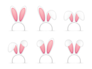 Easter Bunny Ears. Pink and White Mask with Rabbit Ear. Spring Seasonal Cute Hat. April, March Holidays.