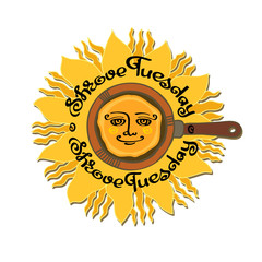 Shrove Tuesday or Shrovetide with sun, pancake handwritten words