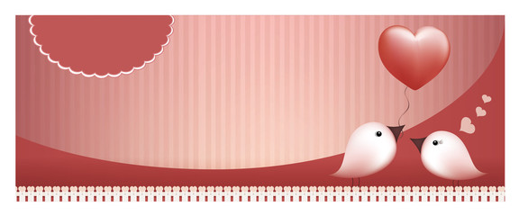 Web banner valentine's day. Romantic illustration with two little birds in love. Greeting. Card decoration. Concept love. Wallpaper