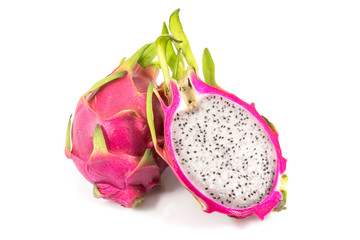 vivid of dragon fruit, bright color of dragon fruit isolate on white background with clipping path, Healthy fruit concept.