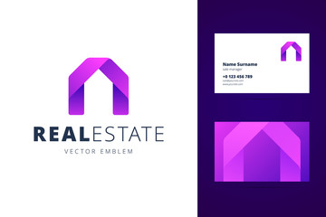 Real estate logo template with business card design. 