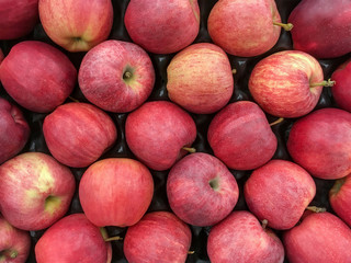 Ripe red apples stacked in a box