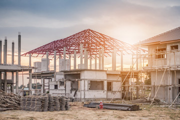 construction residential new house in progress at building site