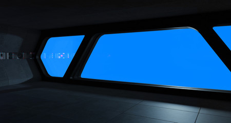 Spaceship futuristic interior with window view