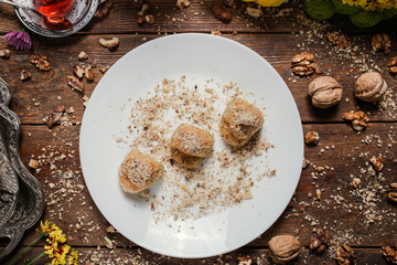 Baklava traditional oriental dessert. Sweet turkish food background concept