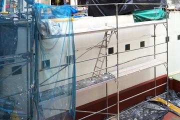 scaffolding in the building facade for repair and restore 