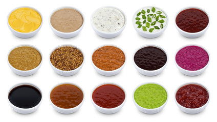 Obraz na płótnie Canvas Set of different sauces isolated on white background