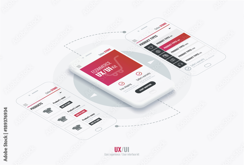Poster website wireframe for mobile apps with round arrows . a conceptual mobile phones with a mobile app p