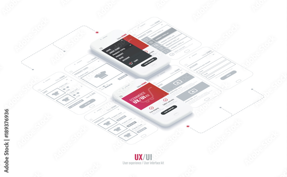 Poster website wireframe for mobile apps with link . a conceptual mobile phones with a mobile app page. use