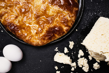 nourishing imeretian khachapuri recipe. fatty delicious unhealthy food. georgian cuisine