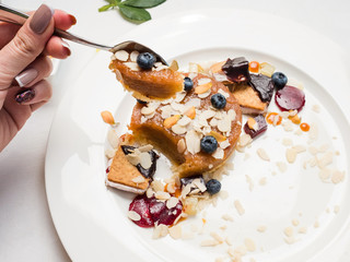 tasting dessert cakes food confectionery concept. delicious sweets. restaurant food.