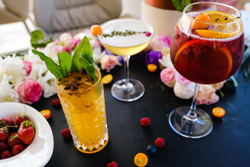 party alcoholic cocktails assortment concept. bad habits. festive atmosphere