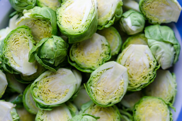 background or texture of fresh green Brussel Sprouts