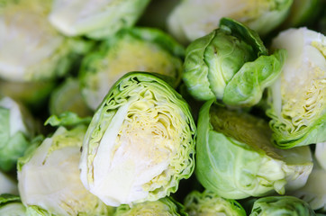 background or texture of fresh green Brussel Sprouts