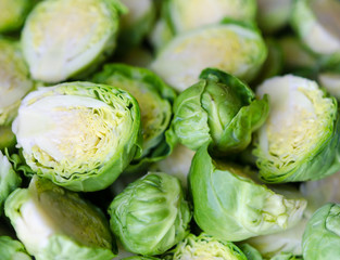 background or texture of fresh green Brussel Sprouts