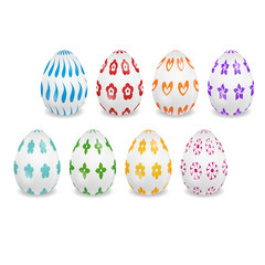 Set of the white eggs with patterns for Easter greeting