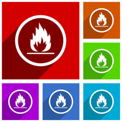 Flame vector icons. Flat design colorful illustrations for web designers and mobile applications in eps 10