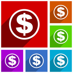Dollar vector icons. Flat design colorful illustrations for web designers and mobile applications in eps 10