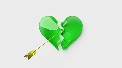 Corazón de cristal verde roto. 3D
